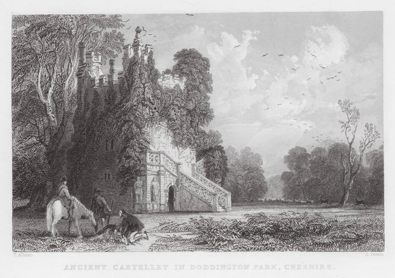 Ancient Castellet i Doddington Park, Cheshire (gravering) av Thomas (after) Allom