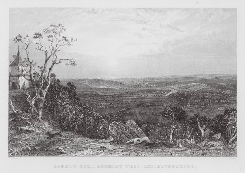 Bardon Hill, ser vestover, Leicestershire (gravering) av Thomas (after) Allom