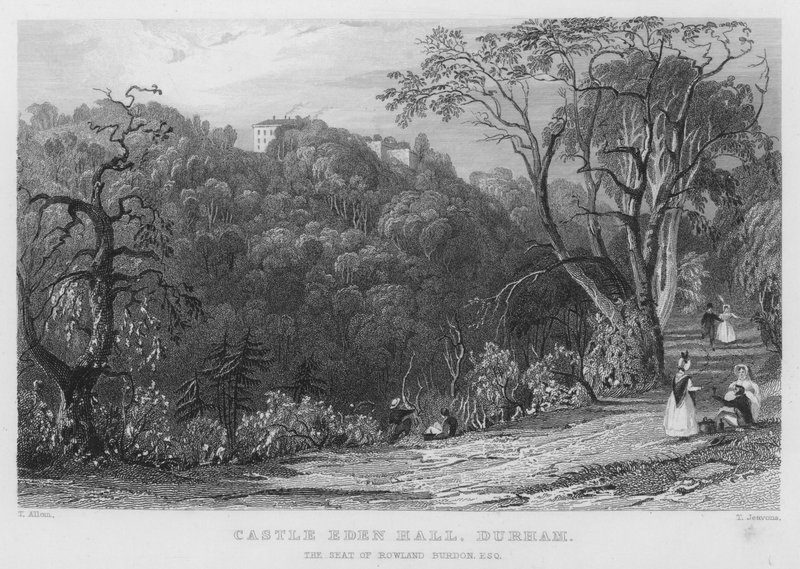 Castle Eden Hall, Durham, sete for Rowland Burdon (gravering) av Thomas (after) Allom