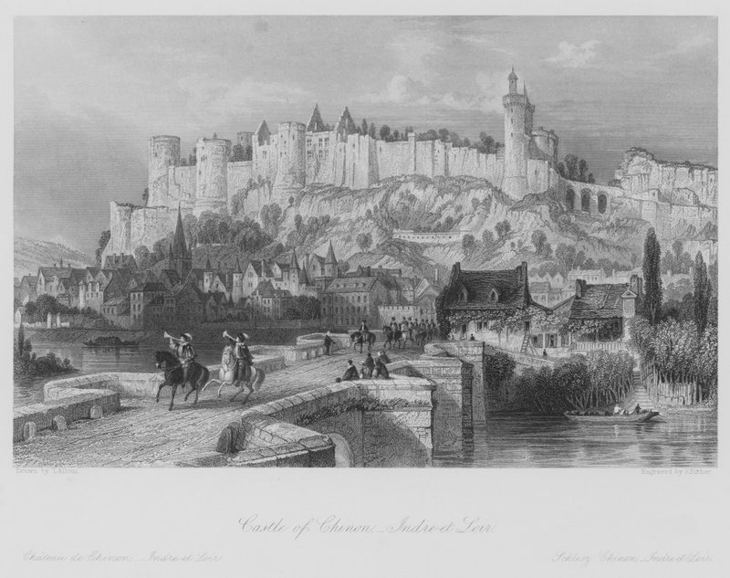 Castle of Chinon, Indre-et-Loir (gravering) av Thomas (after) Allom