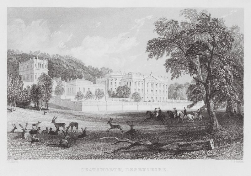 Chatsworth, Derbyshire (gravering) av Thomas (after) Allom