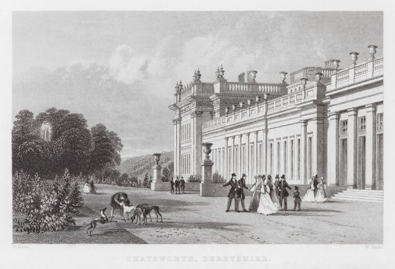 Chatsworth, Derbyshire (gravering) av Thomas (after) Allom