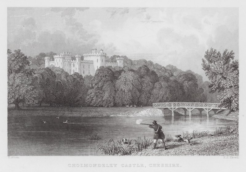 Cholmondeley Castle, Cheshire (gravering) av Thomas (after) Allom