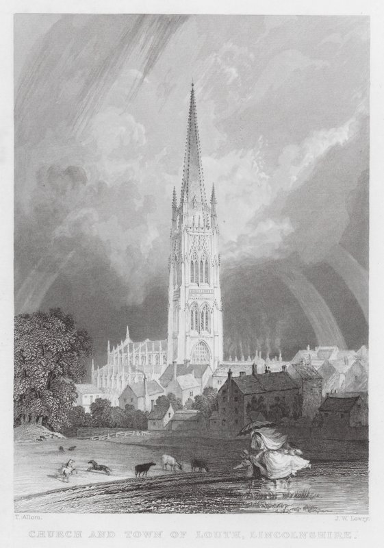 Kirken og byen Louth, Lincolnshire (gravering) av Thomas (after) Allom