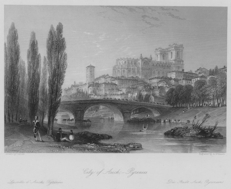 Byen Auch, Pyreneene (gravering) av Thomas (after) Allom