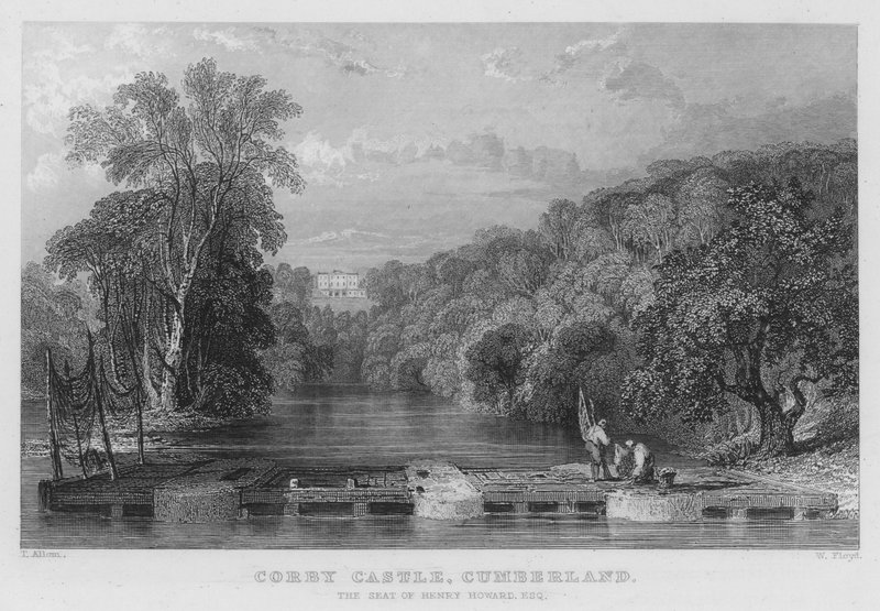 Corby Castle, Cumberland, setet til Henry Howard (gravering) av Thomas (after) Allom