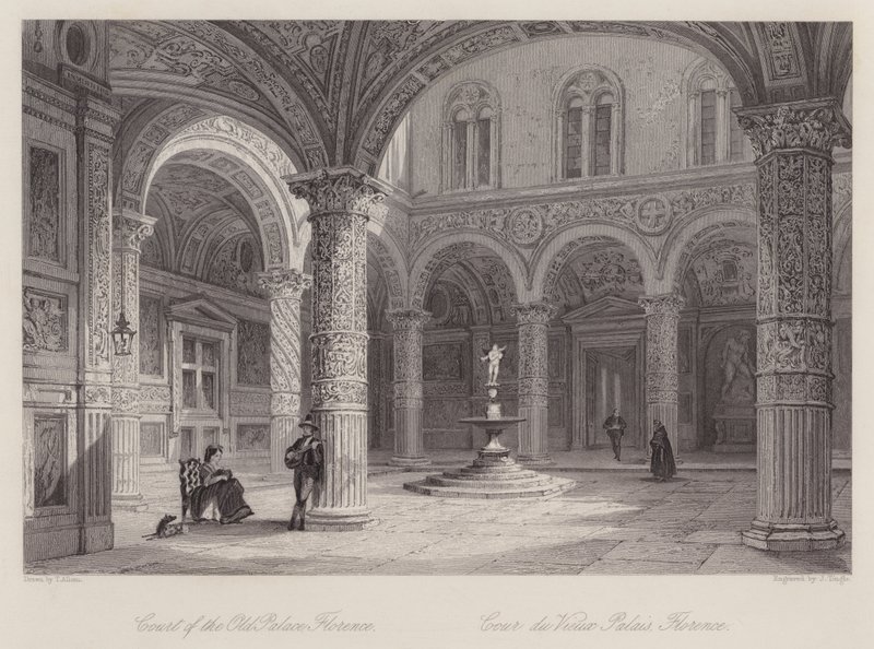 Court of the Old Palace, Firenze (gravering) av Thomas (after) Allom