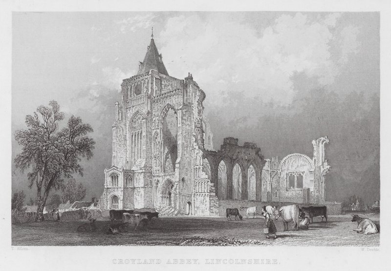Croyland Abbey, Lincolnshire (gravering) av Thomas (after) Allom