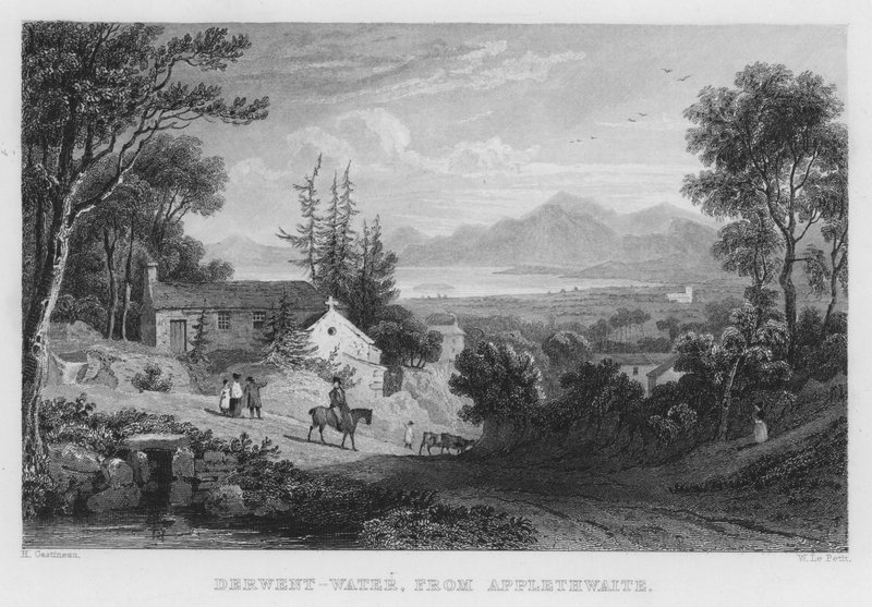 Derwent Water, fra Applethwaite (gravering) av Thomas (after) Allom