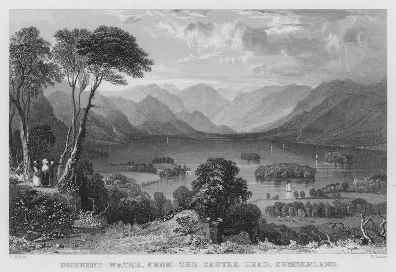 Derwent Water, fra Castle Head, Cumberland (gravering) av Thomas (after) Allom