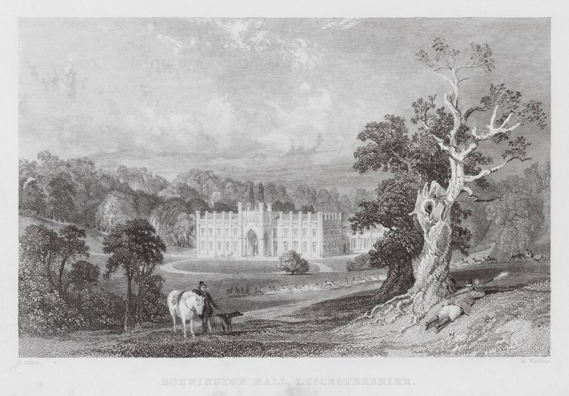 Donnington Hall, Leicestershire (gravering) av Thomas (after) Allom