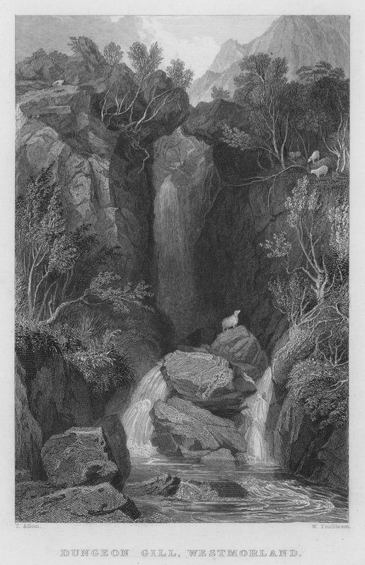 Dungeon Gill, Westmorland (gravering) av Thomas (after) Allom