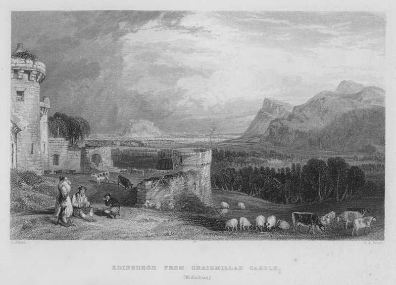 Edinburgh fra Craigmillar Castle, Midlothian (gravering) av Thomas (after) Allom
