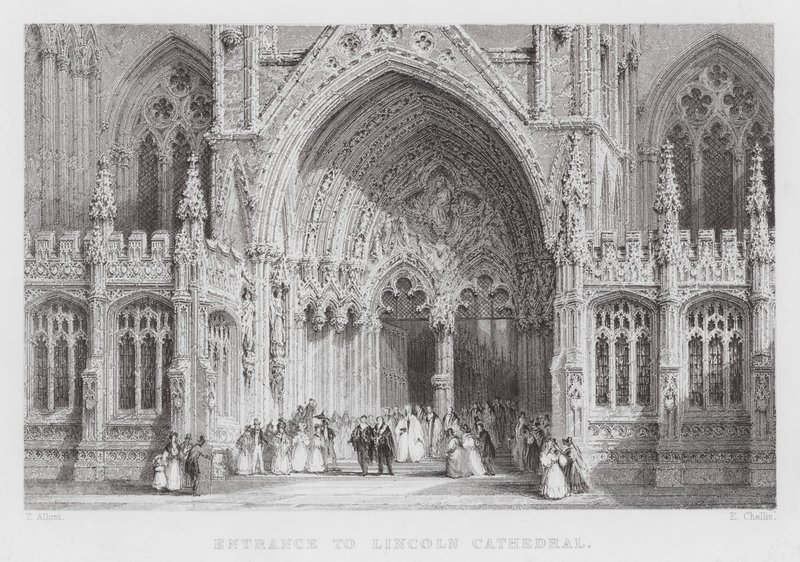 Inngang til Lincoln Cathedral (gravering) av Thomas (after) Allom