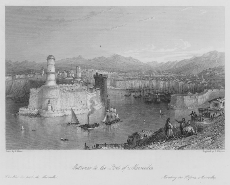 Inngang til havnen i Marseille (gravering) av Thomas (after) Allom