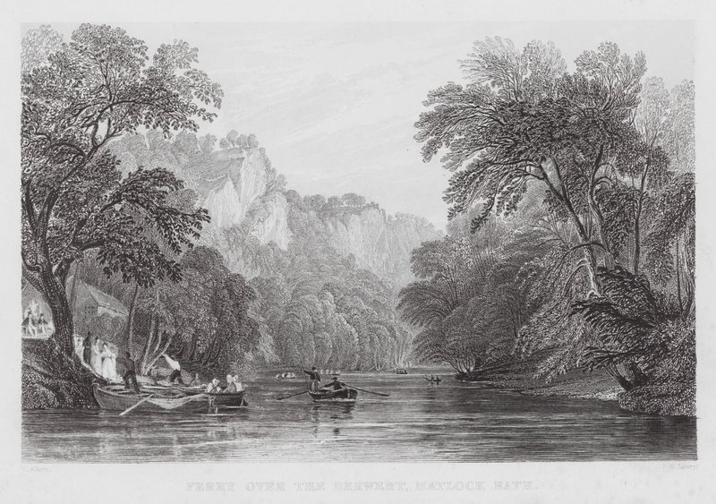 Ferge over Derwent, Matlock Bath (gravering) av Thomas (after) Allom