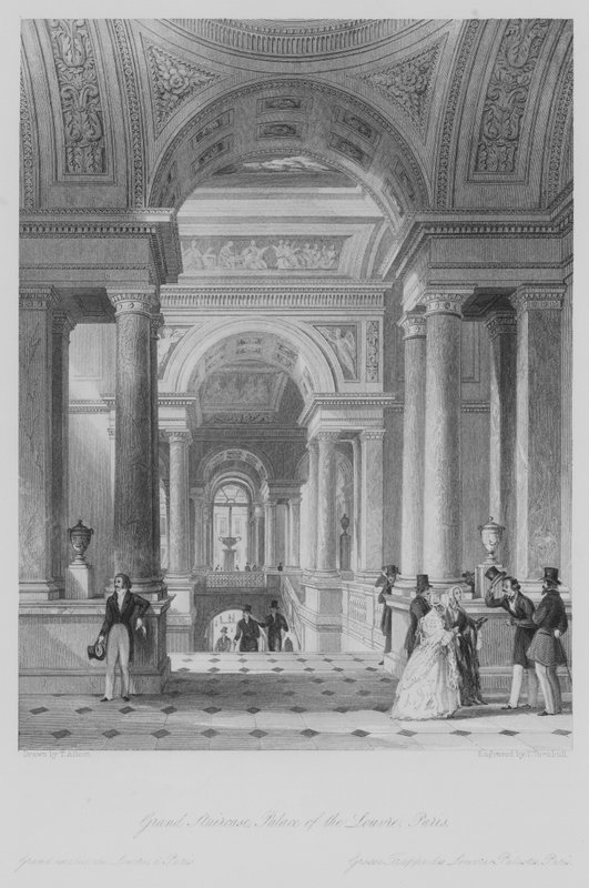 Grand Staircase, Louvre-palasset, Paris (gravering) av Thomas (after) Allom