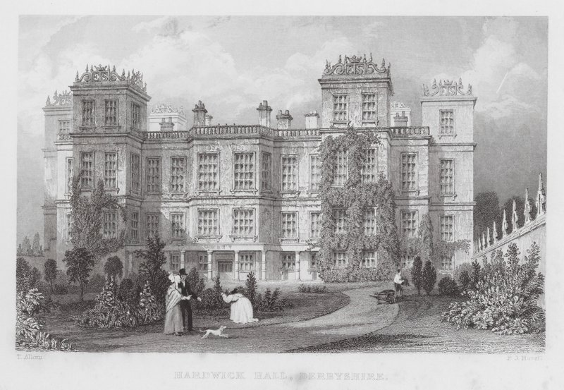 Hardwick Hall, Derbyshire (gravering) av Thomas (after) Allom