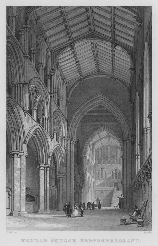 Hexham Church, Northumberland (gravering) av Thomas (after) Allom