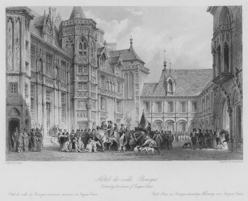 Hotel-de-ville, Bourges, tidligere huset til Jacques Coeur (gravering) av Thomas (after) Allom