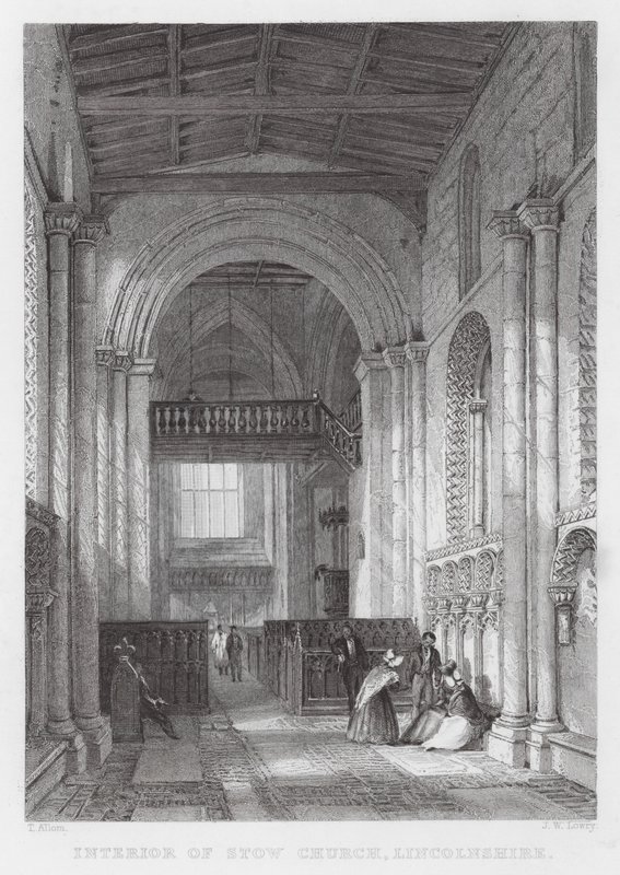 Interiør i Stow Church, Lincolnshire (gravering) av Thomas (after) Allom