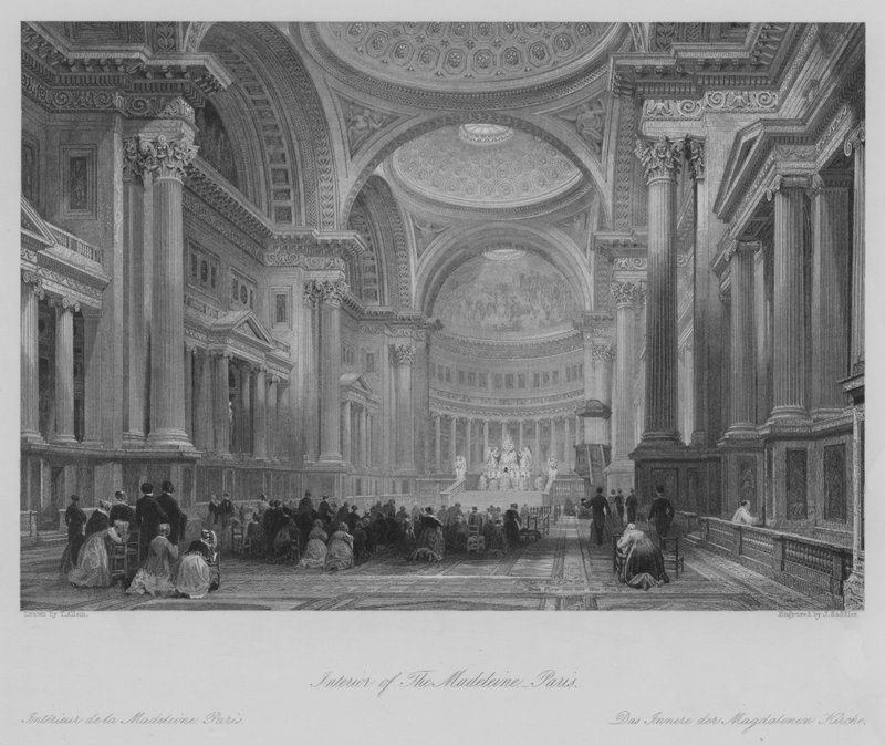 Interiør av Madeleine, Paris (gravering) av Thomas (after) Allom