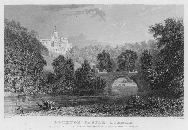 Lambton Castle, Durham, setet til John-George Lambton, Baron Durham (gravering) av Thomas (after) Allom