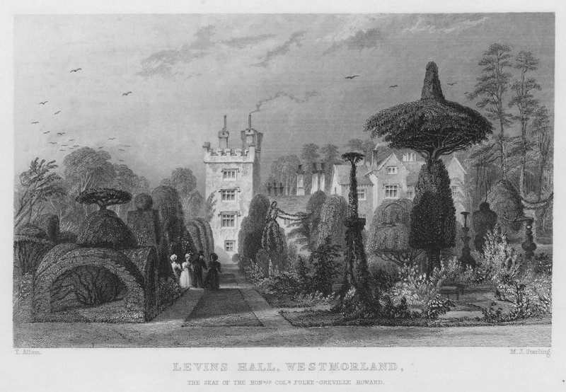 Levins Hall, Westmorland, setet til Fulke-Greville Howard (gravering) av Thomas (after) Allom