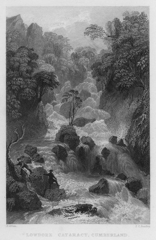 Lowdore Cataract, Cumberland (gravering) av Thomas (after) Allom