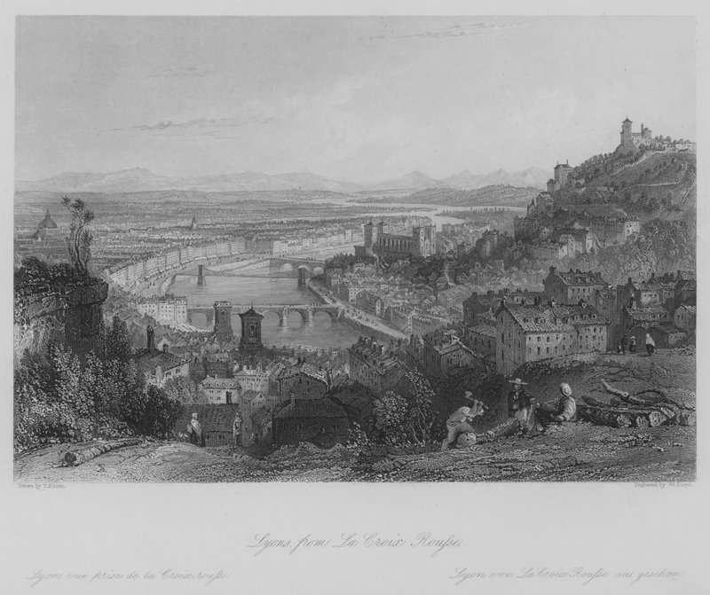 Lyons, fra La Croix Rousse (gravering) av Thomas (after) Allom