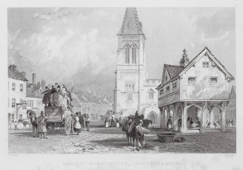 Market Harborough, Leicestershire (gravering) av Thomas (after) Allom