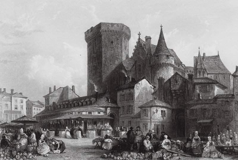 Market Place, Angoulême (gravering) av Thomas (after) Allom