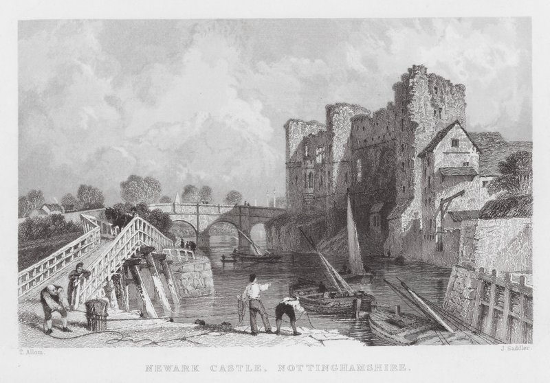 Newark Castle, Nottinghamshire (gravering) av Thomas (after) Allom