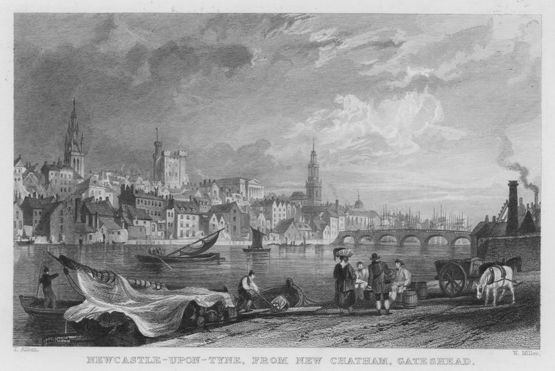 Newcastle-upon-Tyne, fra New Chatham, Gateshead (gravering) av Thomas (after) Allom
