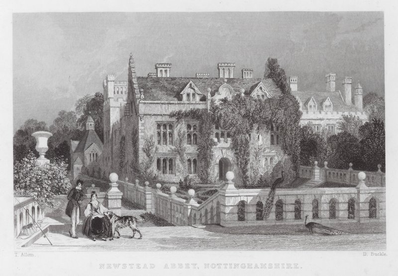Newstead Abbey, Nottinghamshire (gravering) av Thomas (after) Allom