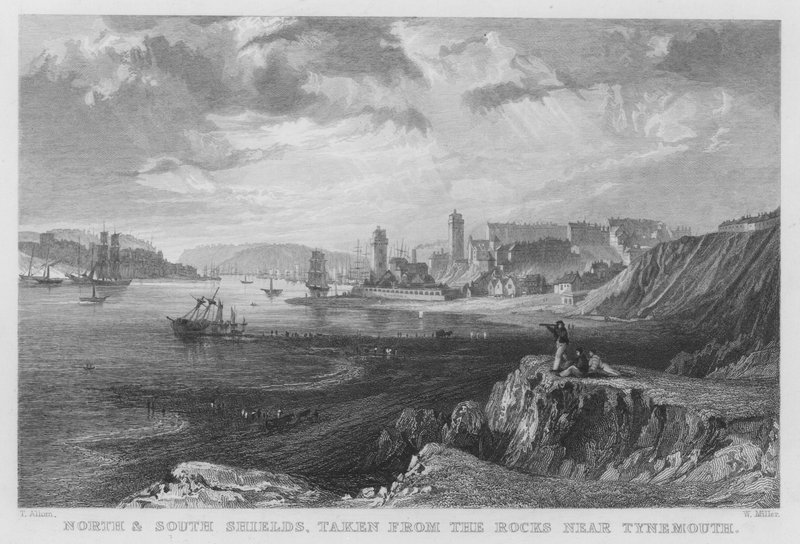 North og South Shields, tatt fra steinene nær Tynemouth (gravering) av Thomas (after) Allom