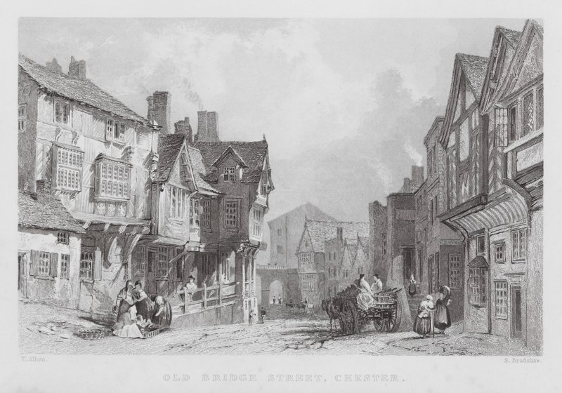 Old Bridge Street, Chester (gravering) av Thomas (after) Allom