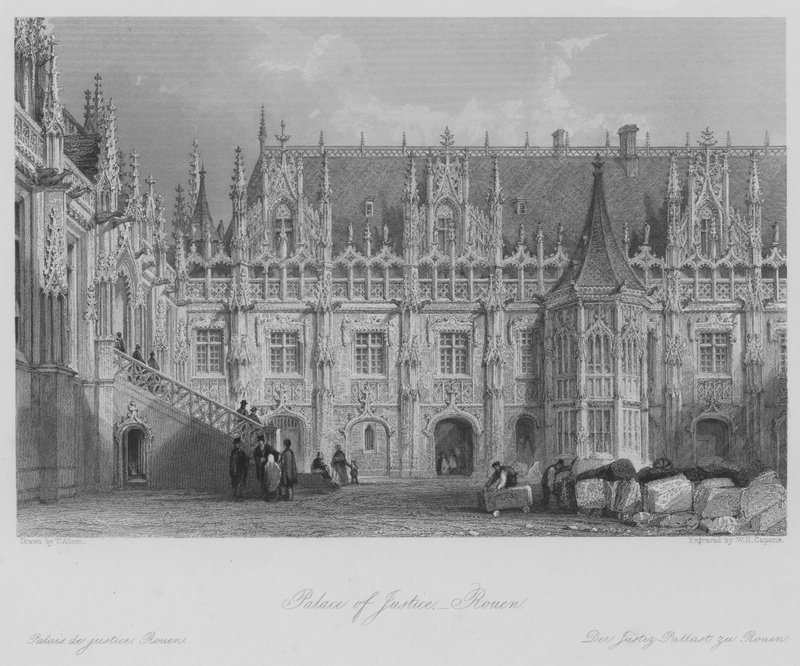 Justispalasset, Rouen (gravering) av Thomas (after) Allom