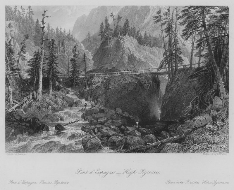 Pont d'Espagne, Høye Pyreneene (gravering) av Thomas (after) Allom