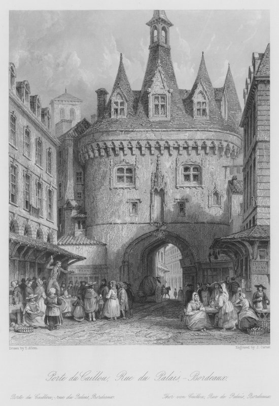 Pebble Gate, Rue du Palais, Bordeaux (gravering) av Thomas (after) Allom