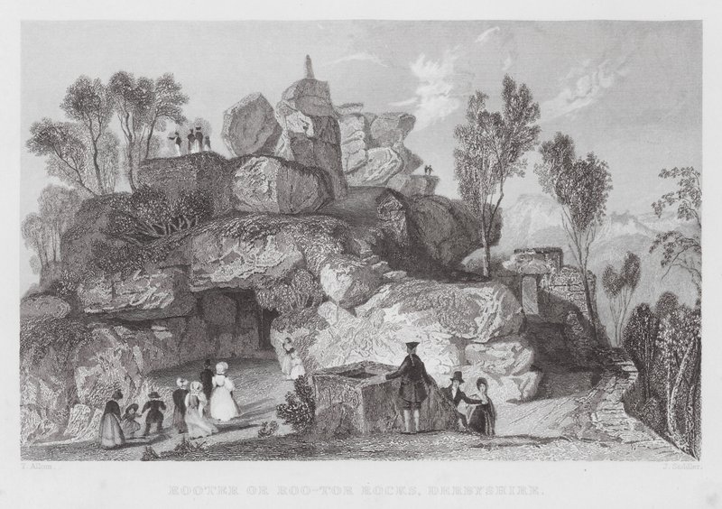 Rooter eller Roo-tor Rocks, Derbyshire (gravering) av Thomas (after) Allom