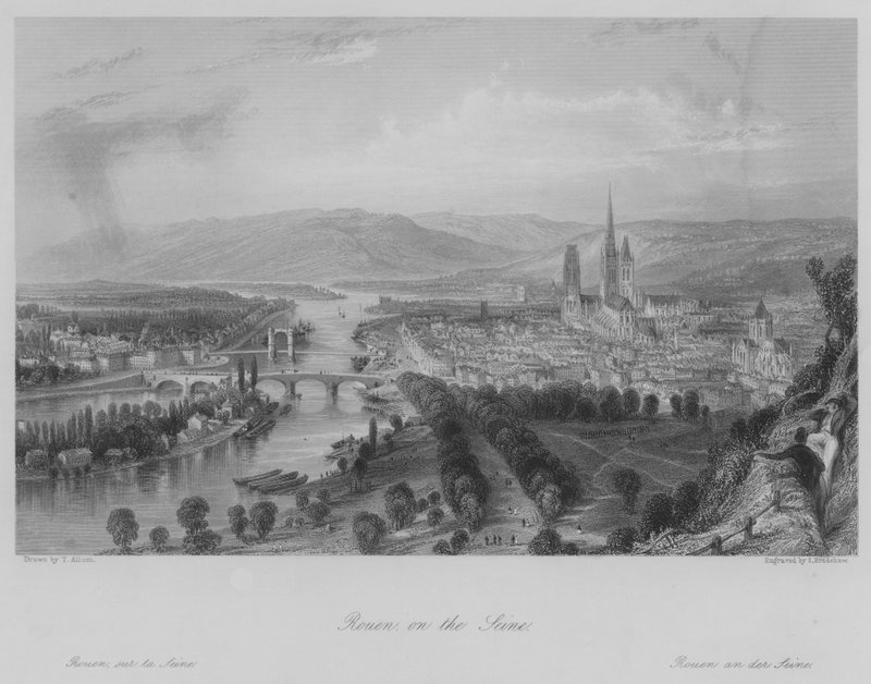 Rouen, ved Seinen (gravering) av Thomas (after) Allom
