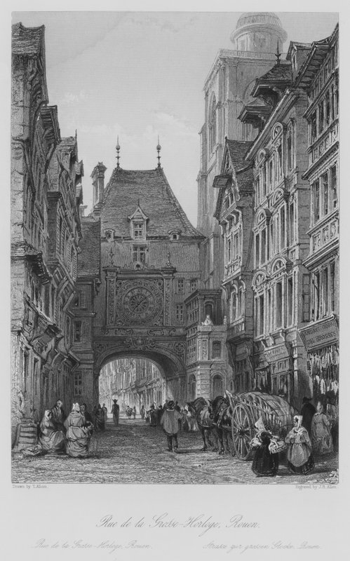 Rue de la Grosse-Horloge, Rouen (gravering) av Thomas (after) Allom