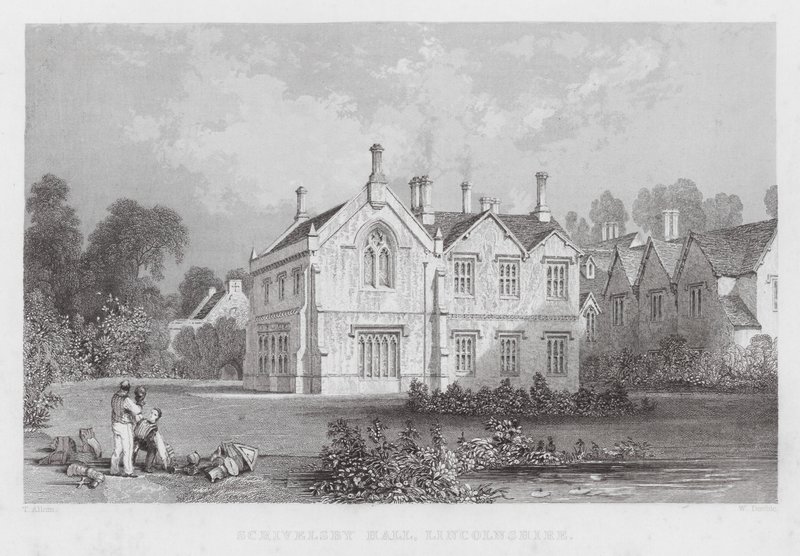 Scrivelsby Hall, Lincolnshire (gravering) av Thomas (after) Allom