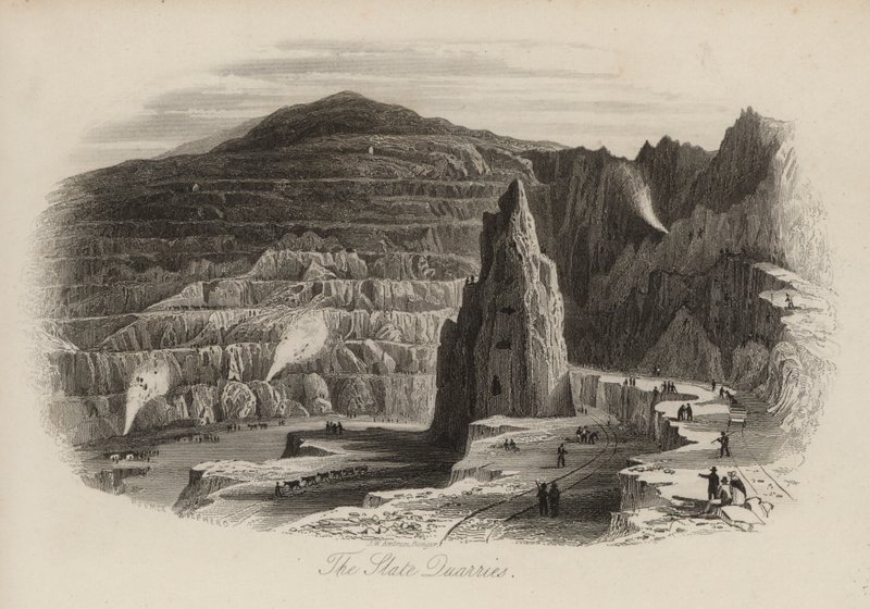 Skiferbrudd, Bethesda, Nord-Wales (gravering) av Thomas (after) Allom