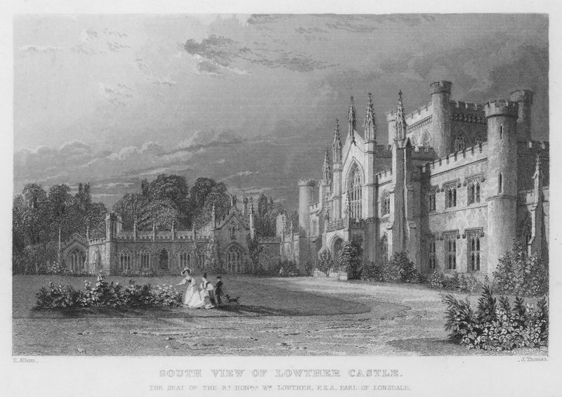South View of Lowther Castle, setet til William Lowther, Earl of Lonsdale (gravering) av Thomas (after) Allom