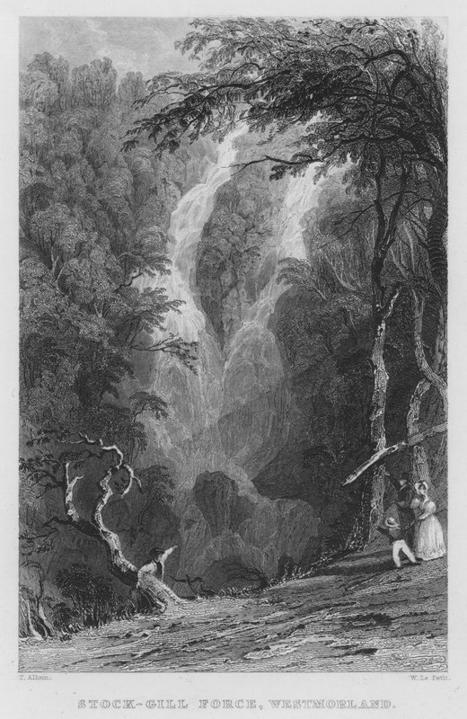 Stock-Gill Force, Westmorland (gravering) av Thomas (after) Allom