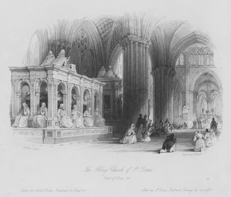 Abbey Church of St Denis, graven til Ludvig XII (gravering) av Thomas (after) Allom