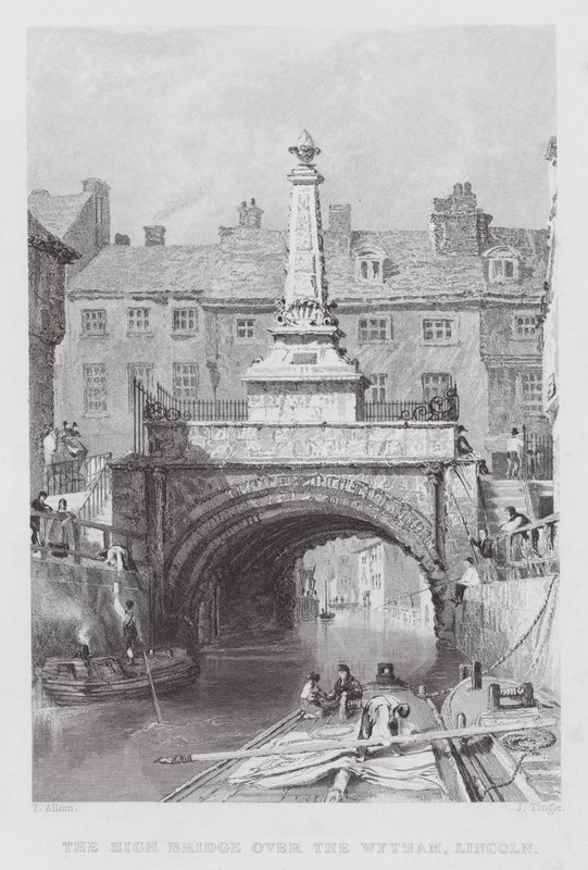 The High Bridge over Wytham, Lincoln (gravering) av Thomas (after) Allom