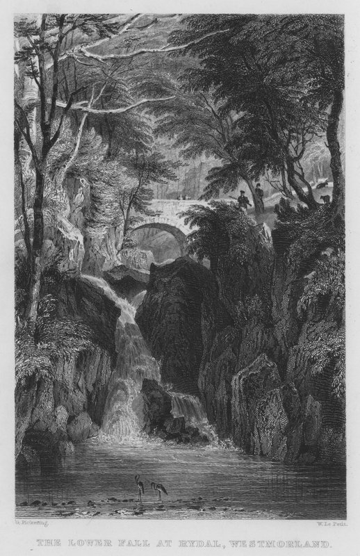 The Lower Fall at Rydal, Westmorland (gravering) av Thomas (after) Allom